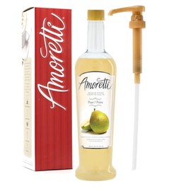 Amoretti - Premium Pear Syrup, 94 Servings Per Bottle (750 ml), with Pump for Flavoring Coffees, Cocktails, and other Beverages, Gluten Free, GMO/GEO Free, Preservative Free
