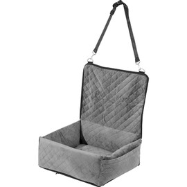 Happybuy Dog Car Seat, Dog Booster Seat for Car with A Storage Pocket, Clip-On Safety Leash, Sponge and PP Cotton Filling, Dog Car Bed for Small & Medium Dog up to 40lbs, Gray