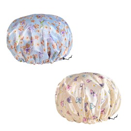 Shower cap, bathing cap, hair cap, elastic hair cap, 2-layer waterproof, cute, flexible, beautiful hair, reusable makeup cap, hot spring, SPA, facial washing cap, bath and bath supplies, 2-piece set