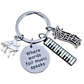 Kit's Kiss Piano Keychain Musician Gift Music Teacher Student Keyring Musical Note Musical Instrument Piano Keyboard Where Words Fail Music Speaks
