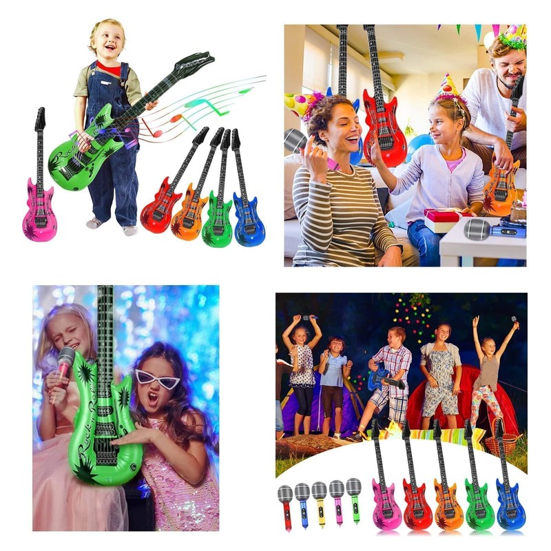 Inflatable Guitar, Pack of 6 Inflatable Instruments, Colourful Inflatable Guitar,