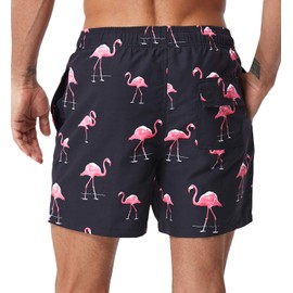 SILKWORLD Men's Swim Trunks Quick Dry Shorts with Pockets (New Printed_Trunks: Pink Flamingo,Large)