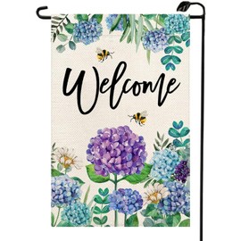 Spring Hydrangea Garden Flag 12x18 Inch Double Sided Purple Blue Flower Floral Summer Welcome Small Yard Flag Burlap Vertical Seasonal Yard Flag CJ09
