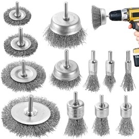DazSpirit 12 pcs Wire Brushes for Drills Set, Brass Coated Wire Brush Wheel & Cup Brush Set with 1/4-Inch Shank Brush Kit for Rust Removal, Stripping, and Abrasive - Wire Brush Drill Attachment