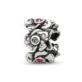 JewelryWeb 8.18mm 925 Sterling Silver Textured Polished Reflections Crystals Cherry Blossoms Bead-Bead Charm Pendant Necklace for Women