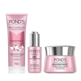 POND'S Bright Miracle rutina de 3 pasos: Crema día + Limpiador Facial + Sérum con NIASORCINOL