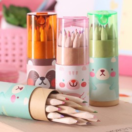 Cute Pencil Sharpener, Mini Drawing Colored Pencils With Sharpener, Kawaii Manual Pencil Cutter, Handheld Cartoon Coloring Pencil Accessory School Supplies for Kid Artists Writing Sketching(7 Pcs)