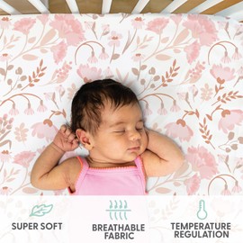 The Peanutshell Baby Girl Crib Sheets, Fitted Baby Sheets for Girls, Fits Standard Size Crib Mattress, 52x28, Vintage Floral Nursery Decor, 4 Pack in Pink, White, Beige