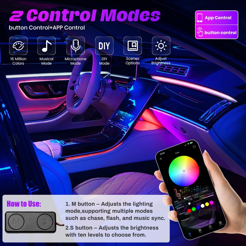 Acrylic Interior Car LED Strip Lights, Dreamcolor 10-in-1 Car Ambient