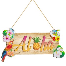 RattanView Hawaiian Aloha Wooden Sign Wall Hanging Plaque Aloha Wooden Door Hanging Wood Aloha Summer Tropical Wood Sign Aloha Party Supplies for Hawaiian Party Decor