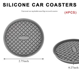MUQIDA 4 PCS Car Cup Holder Coasters, 2.75 Inch Silicone Auto Recessed Coaster Waterproof Drink Mat, Universal Non-Slip Cup Holders Embedded Mat Fits Most Vehicles, Car Accessories (Gray)