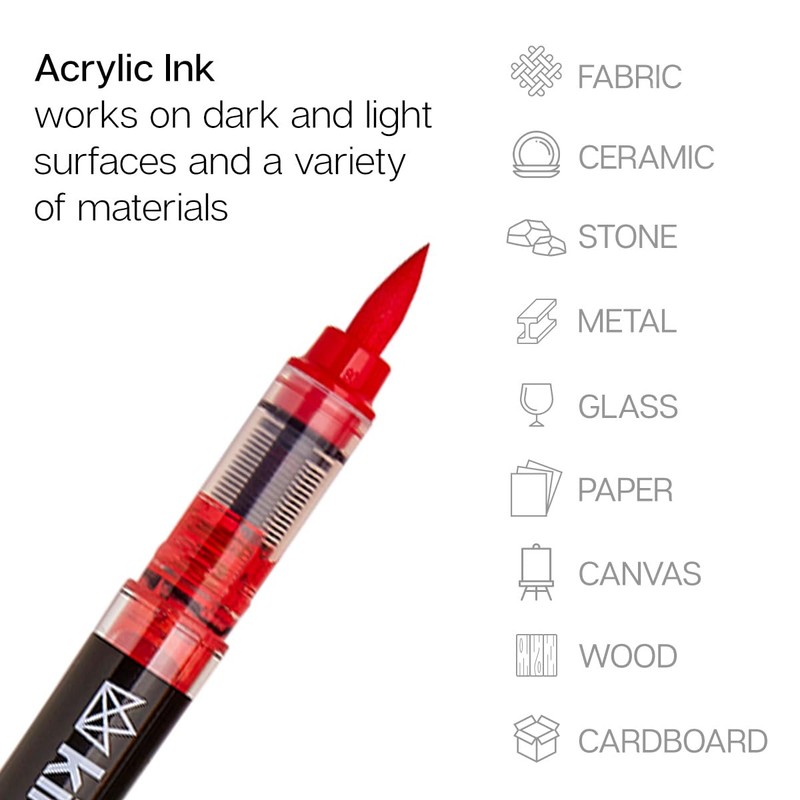 KINGART Acrylic Paint Markers Brush Tip, 12 Vibrant Colors. Water-based,