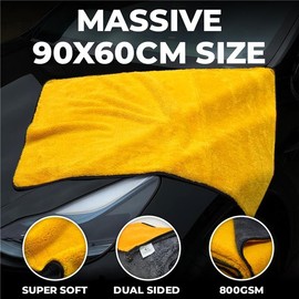 Towelogy® Car Drying Towel Extra Large - Double Sided 90x60cm Microfibre Drying Cloth - Super Absorbent One Pass Car Towel (Yellow/Grey)