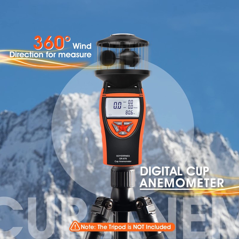 GOYERRNES Handheld Cup Anemometer with Compass, 360° Wind Measuring Digital