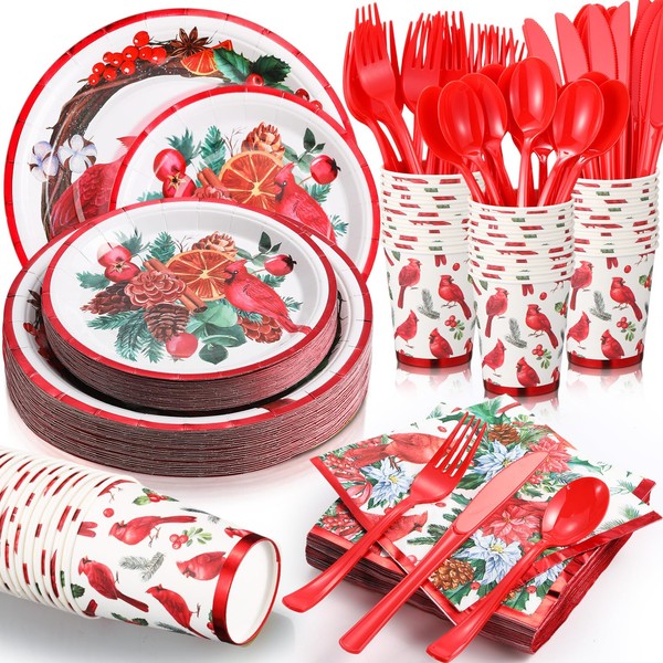 Umigy 200 Pcs Christmas Dinnerware Set Disposable Christmas Paper Plates