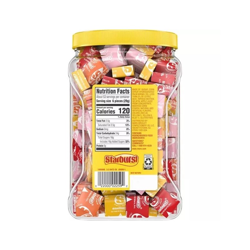 Starburst Original Fruity Chewy Candy Bulk Jar 54 oz