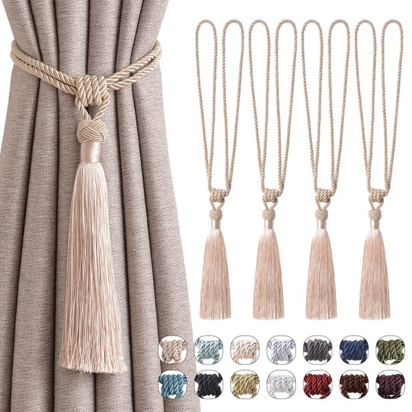 Pretty Jolly 4 Pack Long Tassel Curtain Tiebacks Handmade Braided
