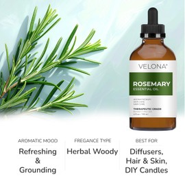 velona Rosemary Essential Oil - 0.5 Fl Oz | Therapeutic Grade | for Aromatherapy Diffuser, Massage, Skincare, Haircare, Soapmaking