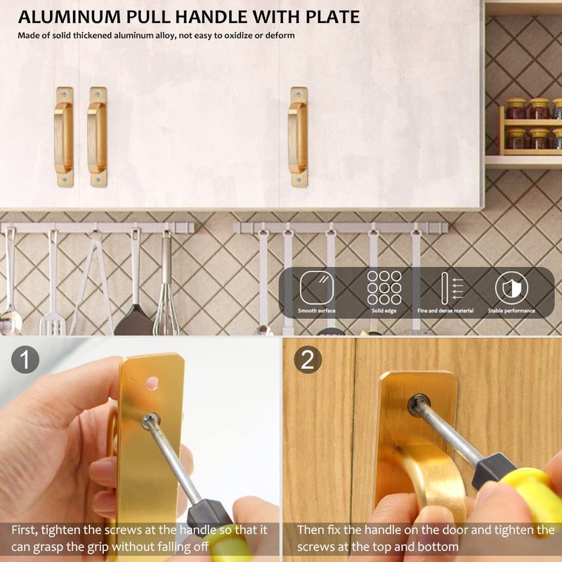 Gold Solid Metal Door Handle Handles with Plates and Screws