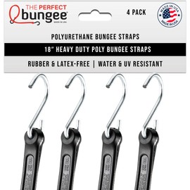 The Perfect Bungee 18" Heavy-Duty Bungee Strap, 4-Pack, Black – Durable, Flexible, Weatherproof Straps, Long-Lasting Bungee Cord, Made in USA – Ideal for Outdoor, Marine, Camping, and Cargo Use
