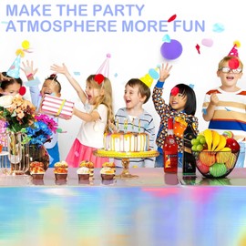 OQOQ Iridescent Table Cloths (2 Packs，Silver) - Rectangular Plastic Table Cover Disposable Tablecloth Rainbow Birthday Decorations Waterproof Foil Tablecloth Bachelorette Party Disco Party 54x108