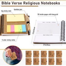 Watersay 60 Pcs Christian Gifts Bulk Prayer Journal Bible Verse Notebooks with Sticky Notes Christian Bamboo Ballpoint Pens Religious Notepad Church Gifts for Women Men Sunday School (Study Page Style)