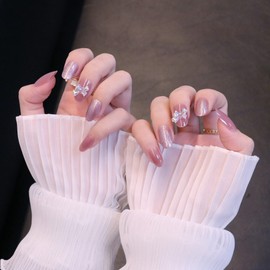 24 Nail Pieces, Pink Gurege for Adult Impression, Butterfly Attachment, Nail Tip, Wedding Ceremony, Reception, Party, After-party, Wedding