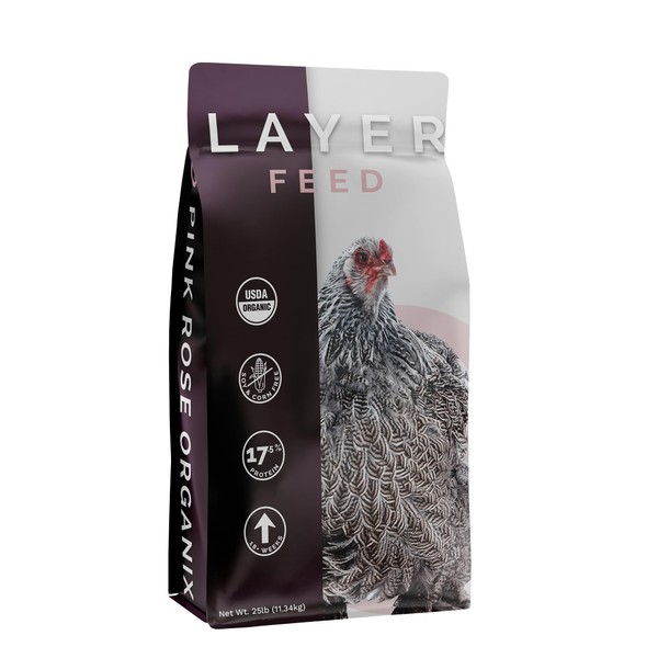 Pink Rose Organix Layer Pellet Feed, 25lbs - Non-GMO, High-Protein