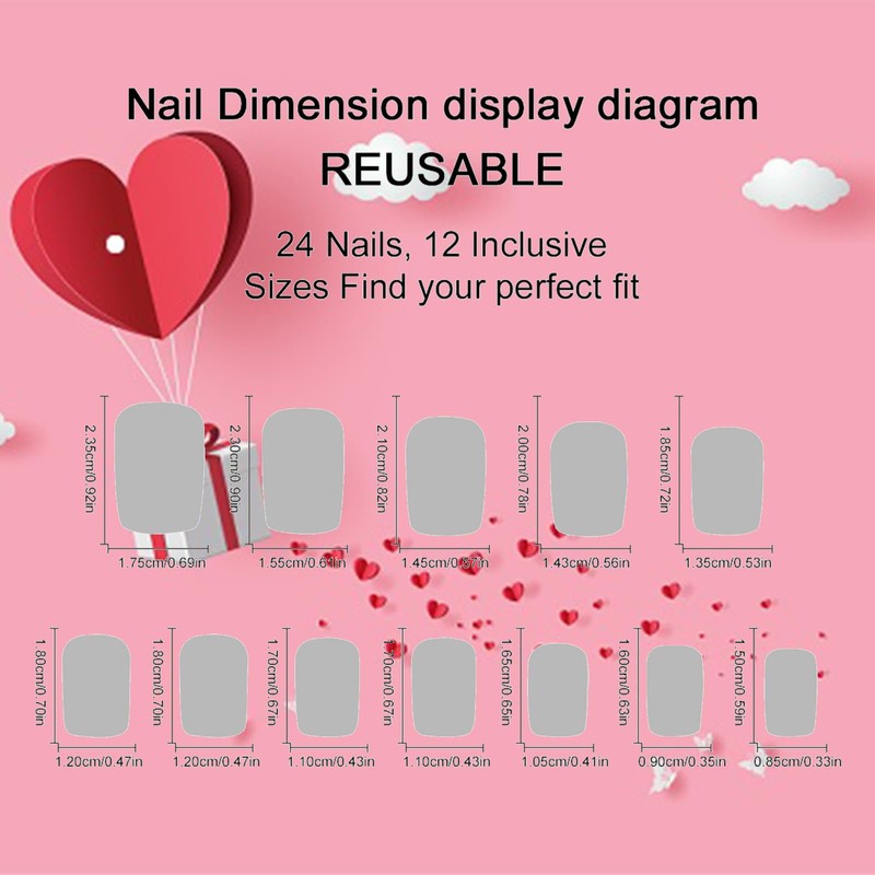Glossy White Gradient Medium Square Fake Nails Valentines Press on