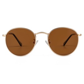 JOVAKIT Small Round Polarized Sunglasses for Women Men Classic Vintage Retro Frame UV Protection (Gold/Brown)
