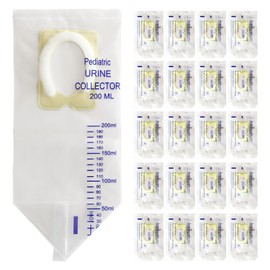 DWCHECK 20 Pcs Pediatric Urine Bag Collectors,200ml Infant Disposable Urine Bags Clear Adhesive Surface Spill Proof Baby Pee Bag for Travel,Pediatric Urine Collection Bags