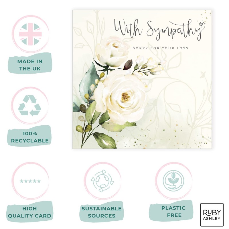 Ruby Ashley With Sympathy White Roses Condolence Card - Sympathy,