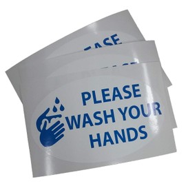 Please Wash Your Hands Sticker - Back to School Classroom Bathroom Reminder - Oval (Blue, 3)