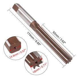 sourcing map Hand Reamer 18mm Alloy Tool Steel H8 8 Straight Flutes Hand Milling Cutter Tool Metric Reaming Drill Bit for Metal