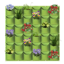 WHATWEARS Hanging Planter Bags, 36 Pockets Hanging Vertical Wall Mounted Planter Planting Grow Bags, Gardening Vertical Greening Flower Container Plant Pouch Storage Bags(1m×1m, Green)