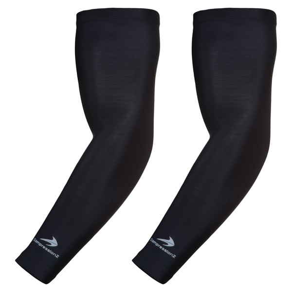 CompressionZ Youth Compression Arm Sleeves (Pair) Boys, Girls, Kids - Sports Sleeves for Basketball, Baseball, Softball, Tennis (Black, M)