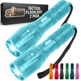 GORILLA GRIP Powerful LED Tactical Flashlight, 750 FT High Lumens 5 Adjustable Modes, Water Resistant, Ultra Bright Flashlights, Small Mini Flash Light, Camping, Night Dog Walking, 2 Pack Turquoise
