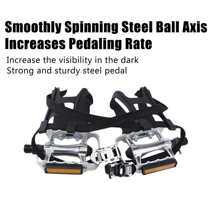 Keenso Bike Pedal Straps, Bike Toe Clips with Straps Adjustable