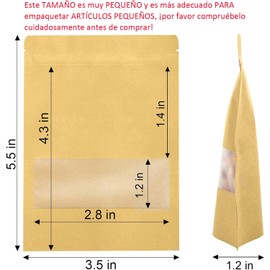 Bolsas de Papel Kraft de 100 Piezas, Bolsas Pouch con Ventana y Cierre Hermético de Cremallera, Bolsas Resellables para Dulces, Accesorios, Aperitivos, Joyería y Más, 9x14cm (Amarillo)