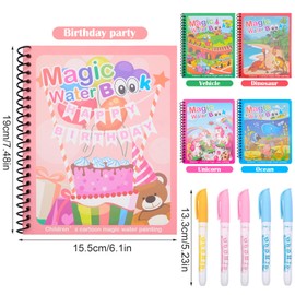 JJQHYC Pack of 5 Water Colouring Books, Magic Water Colouring Book, Reusable Colouring Book for Children, Water Painting Book with Pen, Magic Colouring Book for Drawing, Water Magic Colouring Book