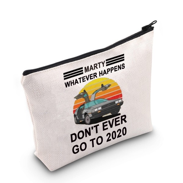 LEVLO Car Back to the Future Cosmetic Bag Vintage Retro Car Gift Marty Whatever Happens Don't Ever Go To 2020 Makeup Bag with Zip for Friends Family, Marty Whatever Happens,