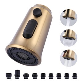 WOWOW Kitchen Faucet Head Replacement, 3 Function Pull Down Faucet Sprayer Head with 9 Adapters, Brushed Gold Kitchen Sprayer Nozzle Compatible with Moen, Delta, Kohler Faucets