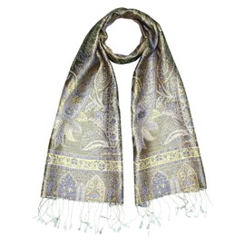 Lorenzo Cana Luxury Silk Scarf for Men Scarf 100% Silk Woven Men's Scarf Elegant Paisley Pattern Grey Yellow Beige 7868711, Grey/Green/Yellow