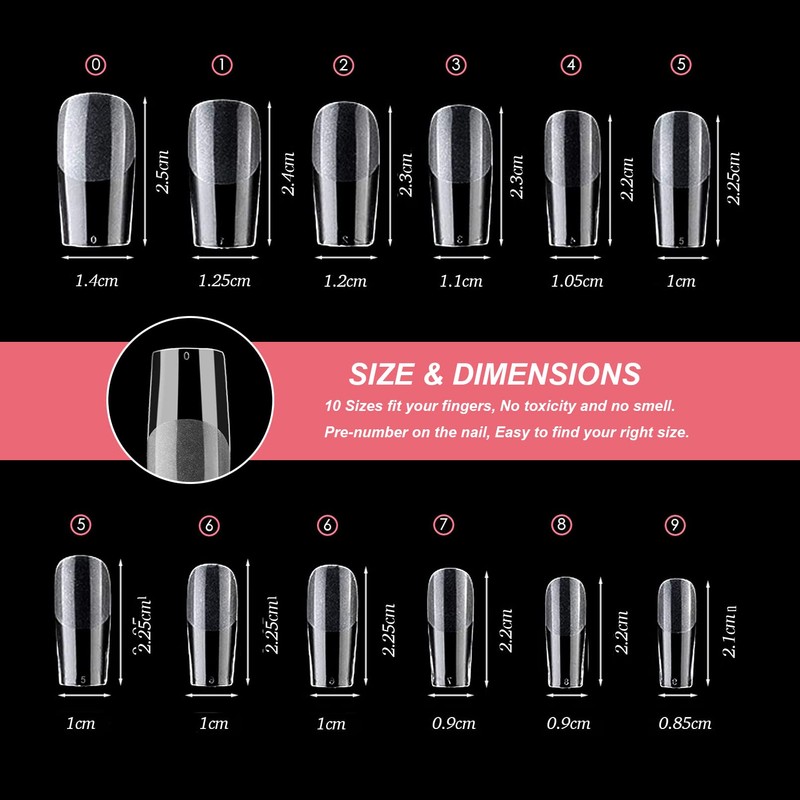 FITDON Pack of 240 Square Nail Tips, Full Cover False