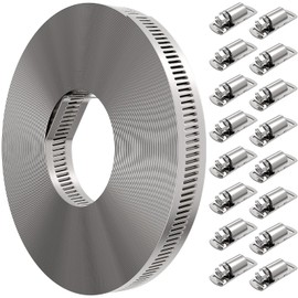 Fixirons Stainless Steel Hose Clamp Assortment Kit DIY, 40FT Metal Strap + 16 Stronger Fasteners Large Adjustable Worm Gear Band Hose Clamps Screw Clamps for Duct Pipe Metal Clamp Strapping