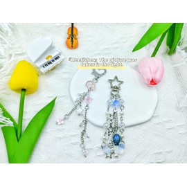 Meefisher 2 PCS Y2K Aesthetic Blue jellyfish Pink Star Accessories Keychain Cute Keyring for Women Bag Charms Pendant (B)