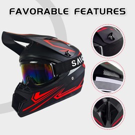 TIANDU Adult Dirt Bike Motocross Helmets (Goggles Gloves Face Mask) 4PCS Set, Men Women Full Face Motorcycle Helmet Mountain Bike Off Road Helmets, DOT Approved ATV Helmet