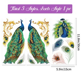 GLOBLELAND Peacock Theme Decor Transfers 6x12 inch Furniture Transfer Stickers Animals Feather Wall Art Decals for Bedroom Living Room Desk Table Decoration