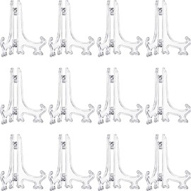Boao 12 Pieces Plastic Easel Plate Stands Holders Picture Easel, Clear (7 Inches)