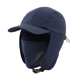 Home Prefer Sombrero de invierno impermeable para hombre, forro polar, orejeras, visera y cubierta facial, Azul marino, Talla única